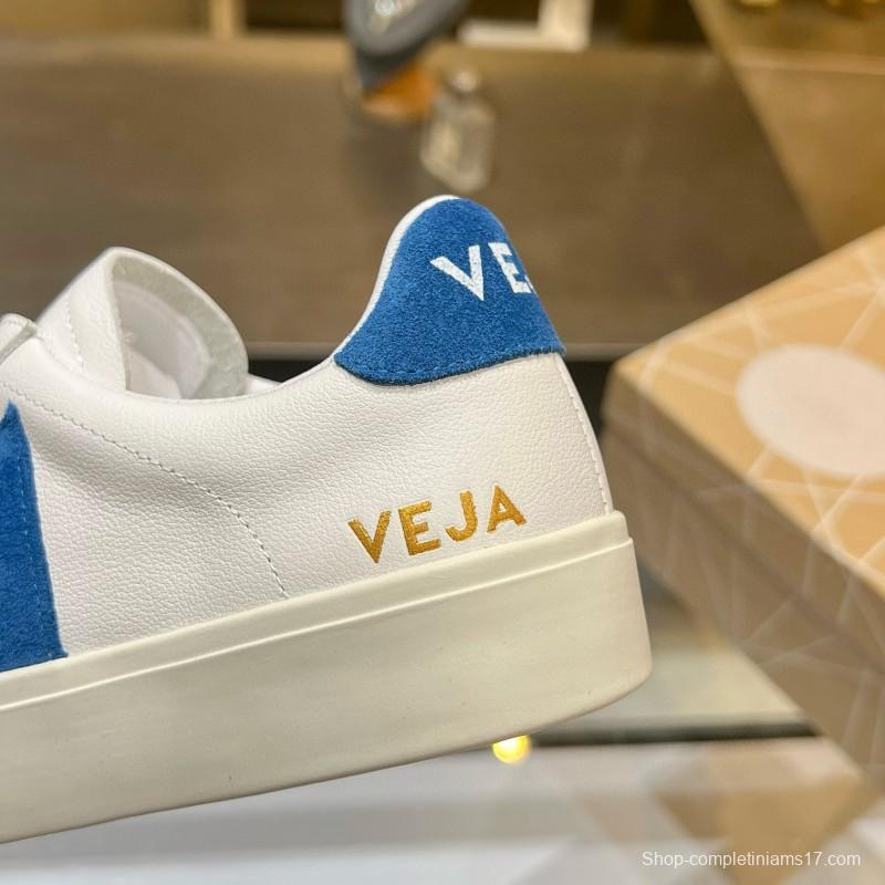 2025 Unisex VEJA White Blue Leather Canvas Sneakers MJ00240