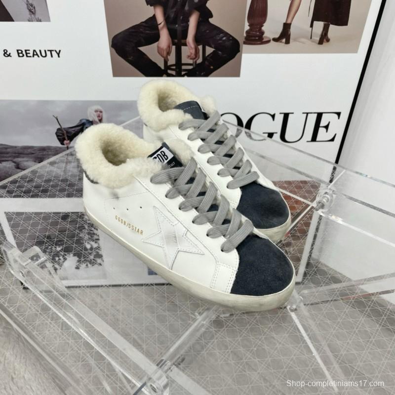 2025 Women GGDB White Black Shearling Leather Sneakers