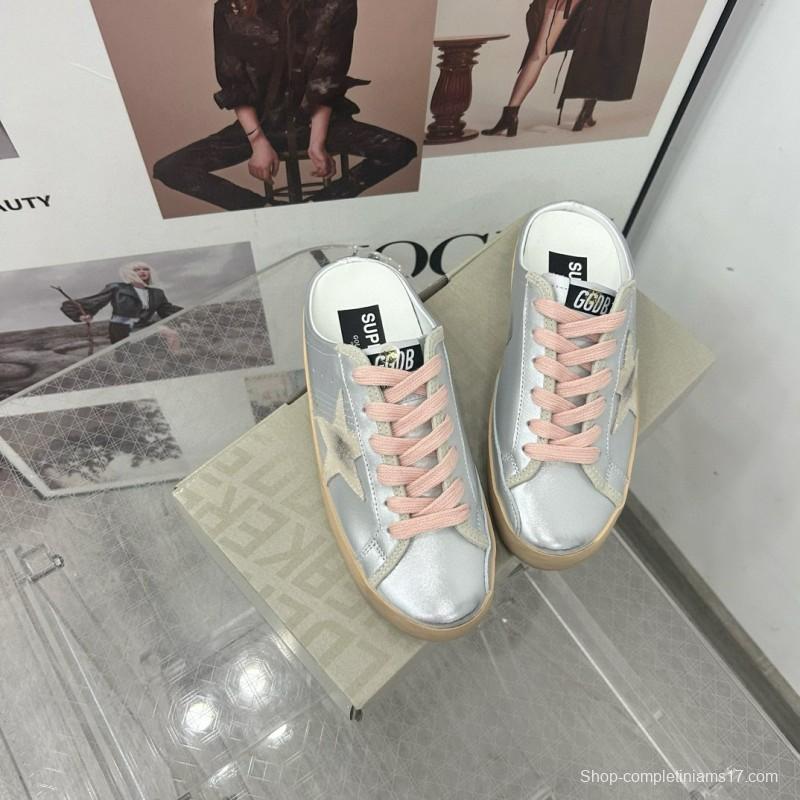 2025 GGDB White Silver Beige Leather Suede Star Sneakers Mule