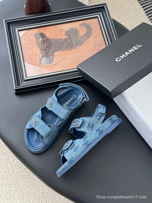 2025 Women Chanel Blue Denim Sandals LY00320