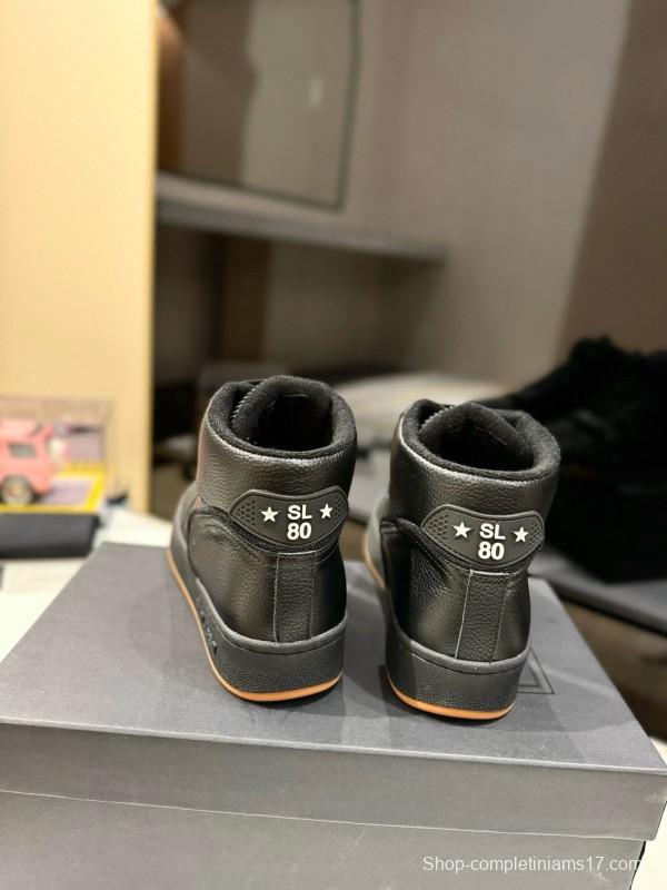 2024 Unisex Yves Saint Laurent Black Leather Sneakers Perforated Craft MJ00390