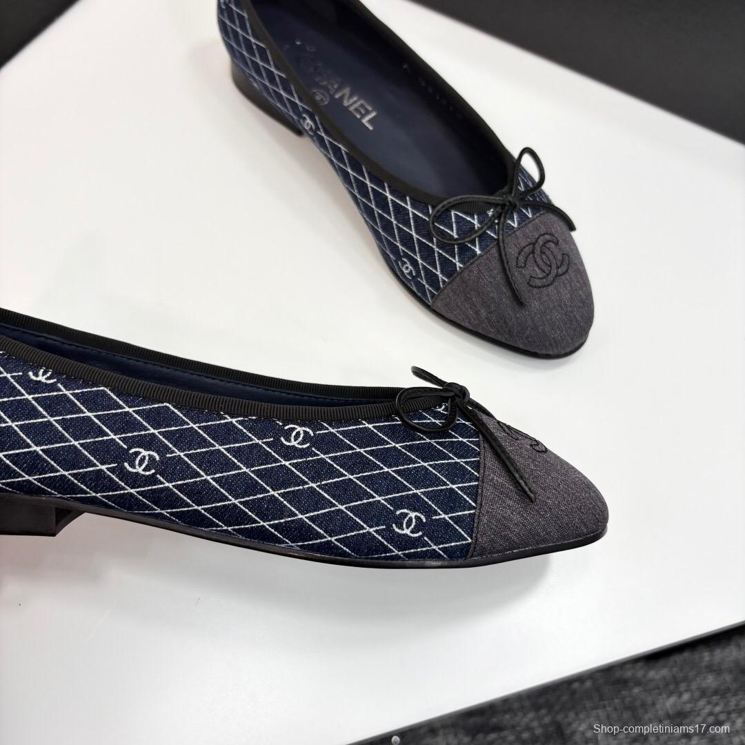 2025 Women Chanel Blue Grey Denim Textile Ballet Flat LY00360