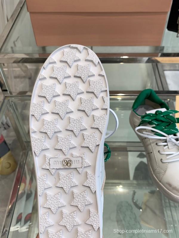 2025 Women Miu Miu White Green Leather Sneakers LY00290