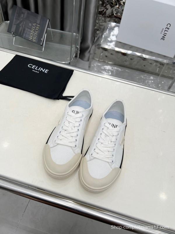 2025 Women Celine White Canvas Leather Low Top Sneakers LY00210