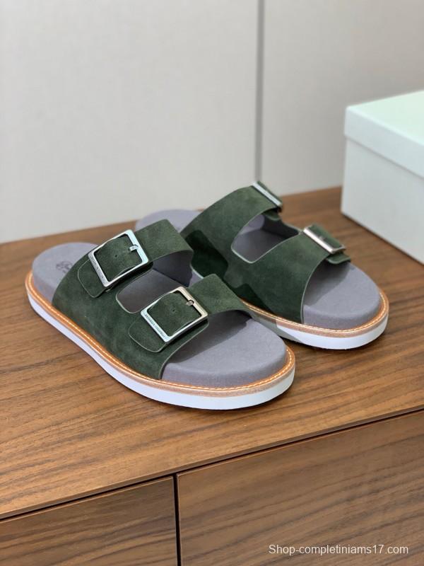 2025 Unisex Brunello Cucinelli Green Suede Leather Slippers KFY00250