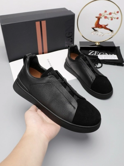 2024 Men Ermenegildo Zegna Black Leather Suede Sneakers MJ00240
