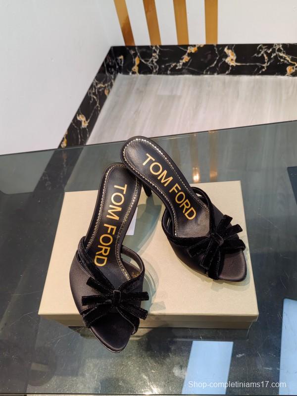 2025 Women TOM FORD Black Velvet High Heel Backless Sandals KFY00290