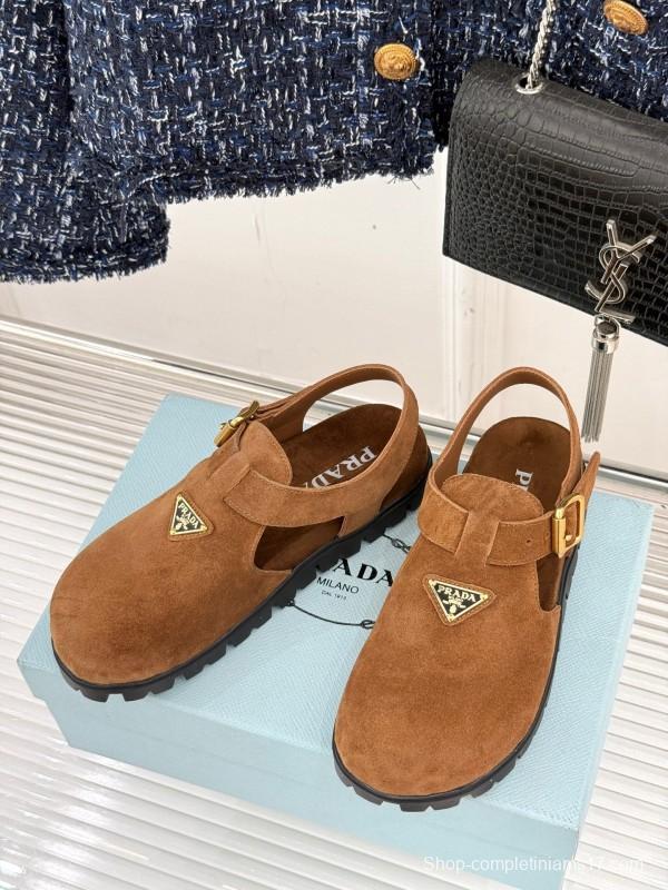 2025 Women Prada Brown Suede Sandals KFY00280