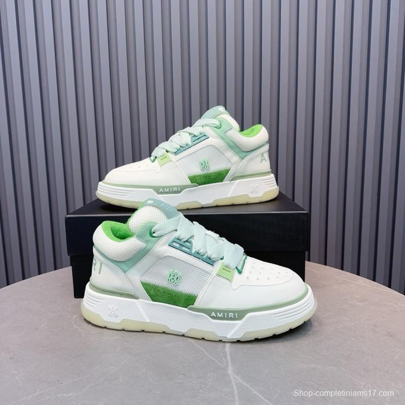 2024 Unisex Amiri White Green Leather Mesh Sneakers MJ00360