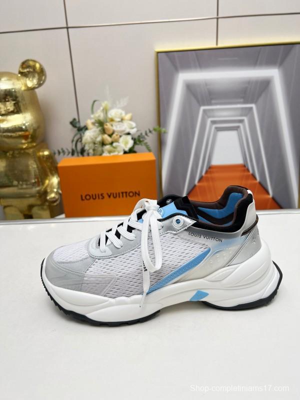 2025 Unisex Louis Vuitton White Blue Leather Mesh Sneakers Monogram LV00340