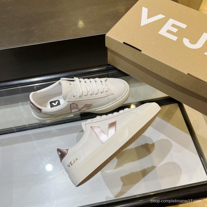 2024 Women VEJA White Rose Gold Leather Sneakers