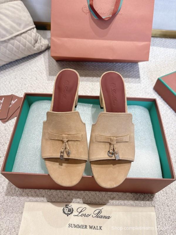 2025 Women LP Beige Suede Heeled Sandals