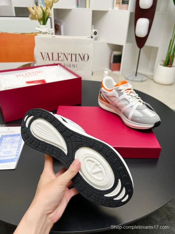 2025 Unisex Valentino White Orange Grey Mesh Fabric Sneakers Vlogo Welding LY00410