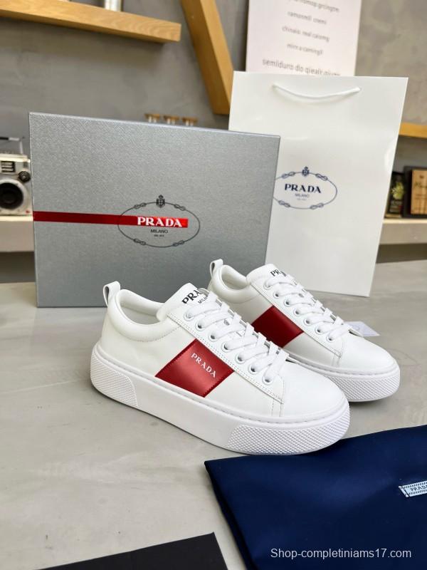 2024 Women Prada White Red Leather Sneakers MJ00310