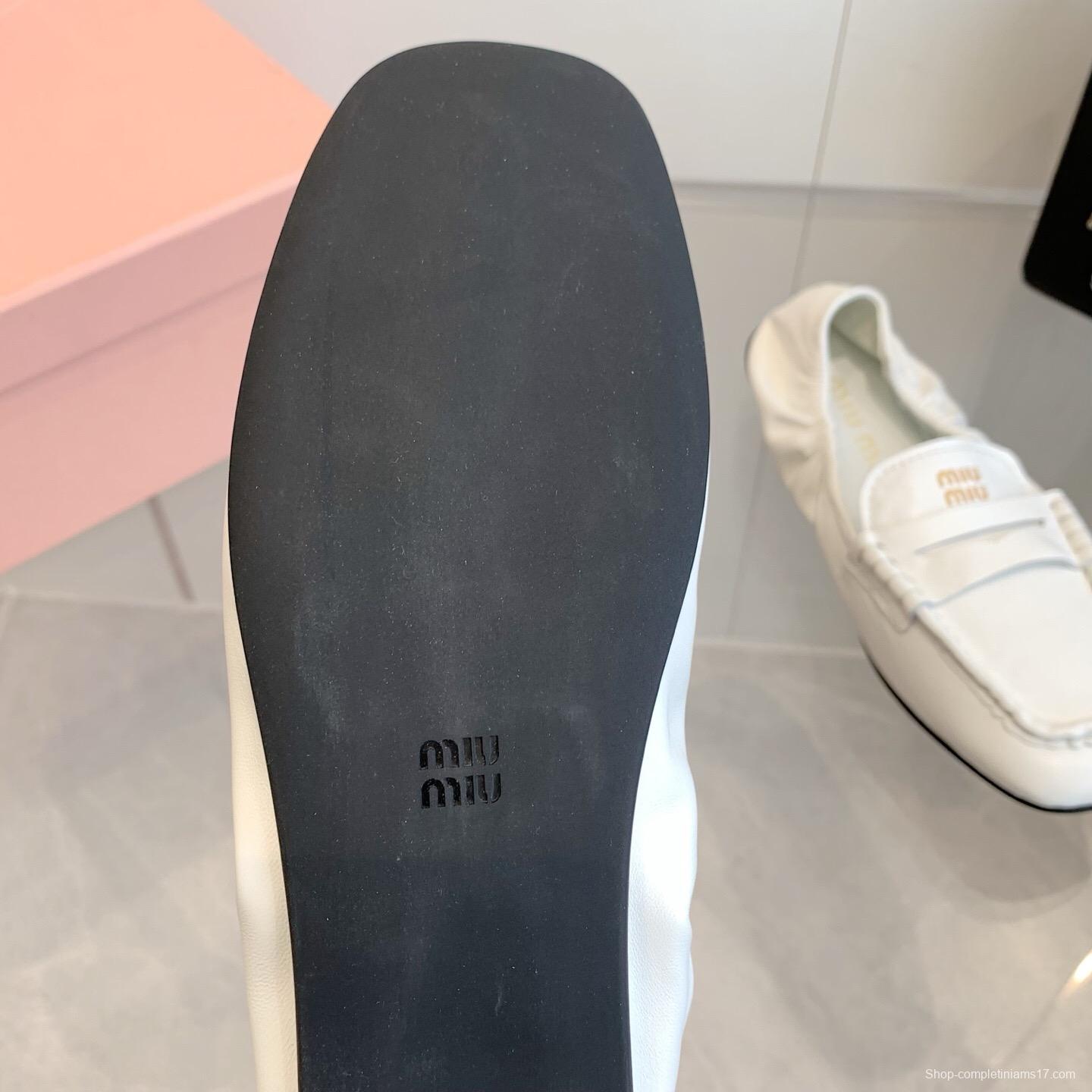 2025 Women Miu Miu White Leather Loafers