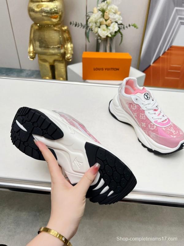 2025 Women Louis Vuitton Pink White Canvas Leather Sneakers