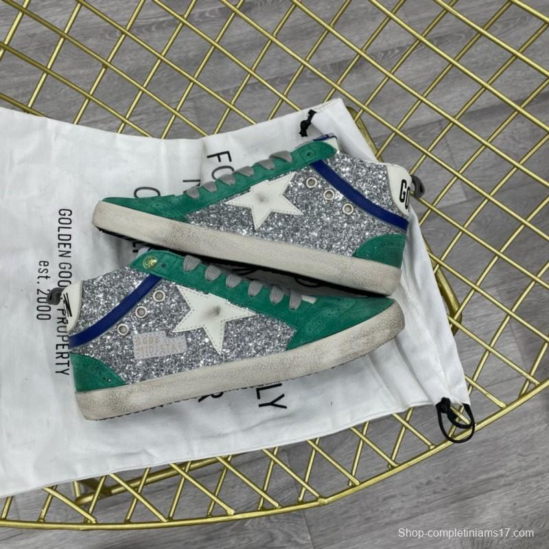 2024 Unisex GGDB Green Silver Glitter Suede High-top Sneakers MJ00300