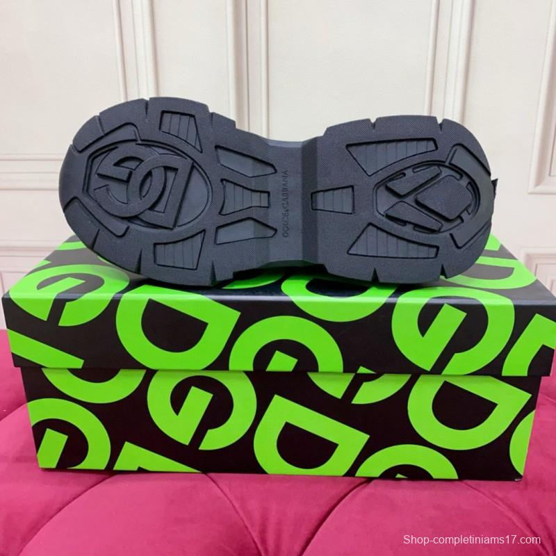 2024 Unisex Dolce & Gabbana Black Knit Leather Sneakers