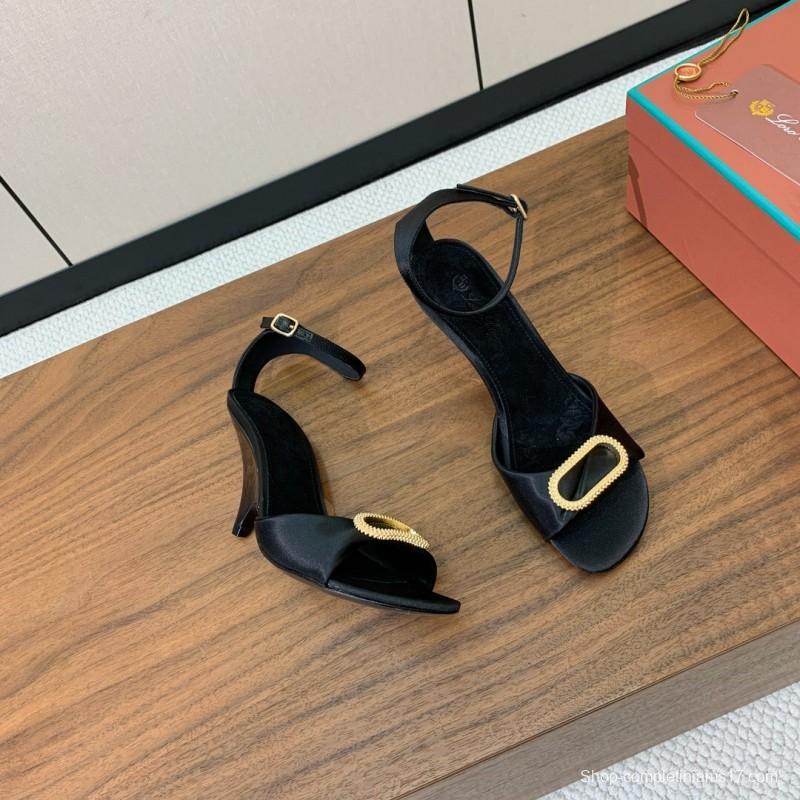 2025 Women Le Parmentier Black Leather Sandals Custom Hardware KFY00280