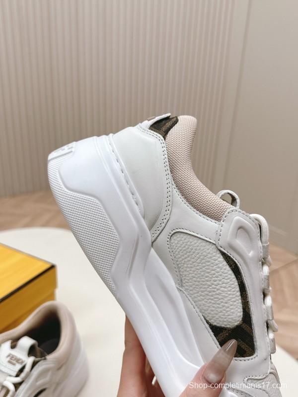 2024 Women Fendi White Beige Leather Sneakers