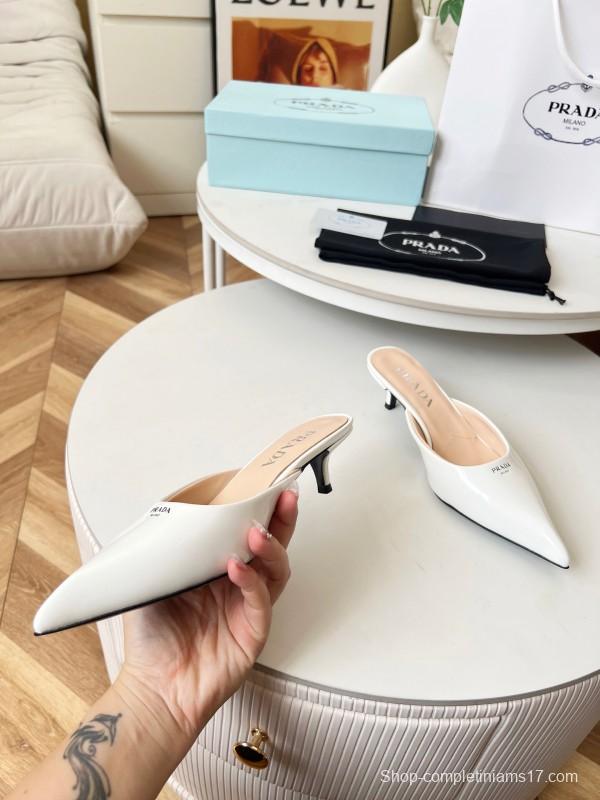 2025 Women Prada White Patent Leather High Heels