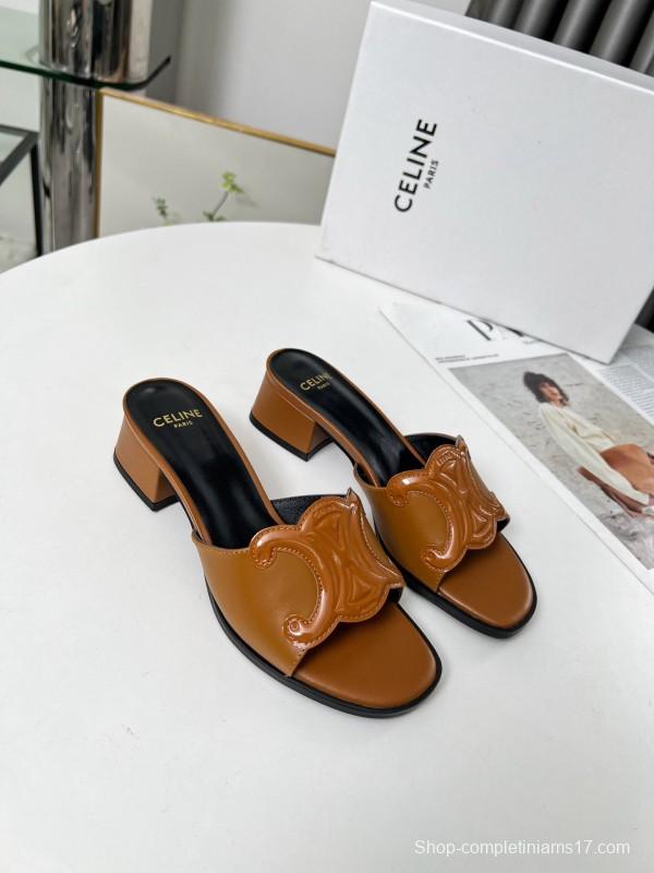 2025 Women Celine Brown Leather Sandals