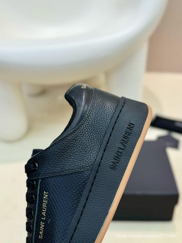 2024 Unisex Yves Saint Laurent Black Gold Leather Casual Shoes Laser Cut MJ00350