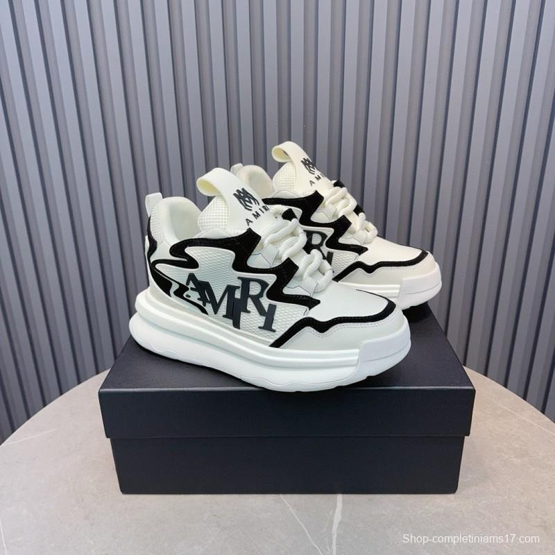 2024 Unisex Amiri White Black Mesh Leather Sneakers MJ00410