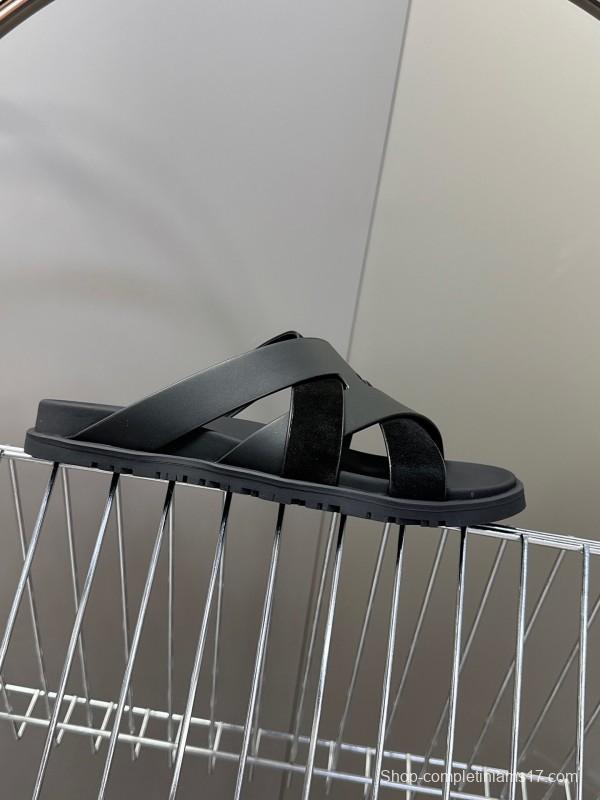 2025 Slippers Hermès Black Leather Slippers