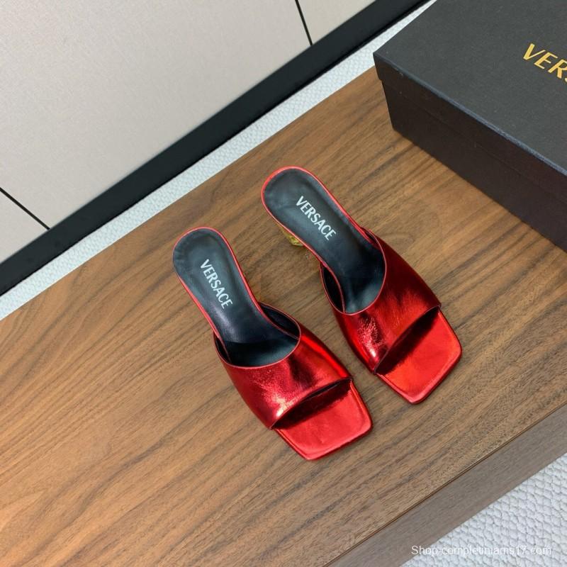 2025 VERSACE Red Leather Slippers