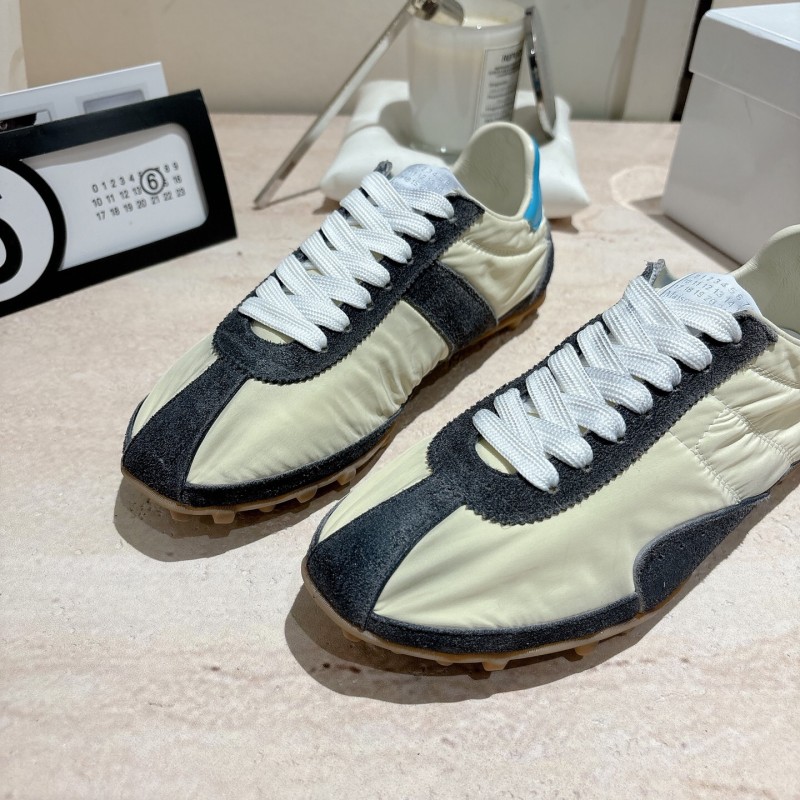 2025 Unisex Maison Margiela White Black Nylon Suede Sneakers Vintage Effect