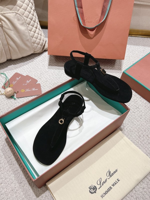 2025 Women LP Black Suede Sandals LY00000