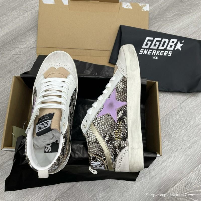 2024 Unisex GGDB White Purple Snake Leather High Top Sneakers MJ00300