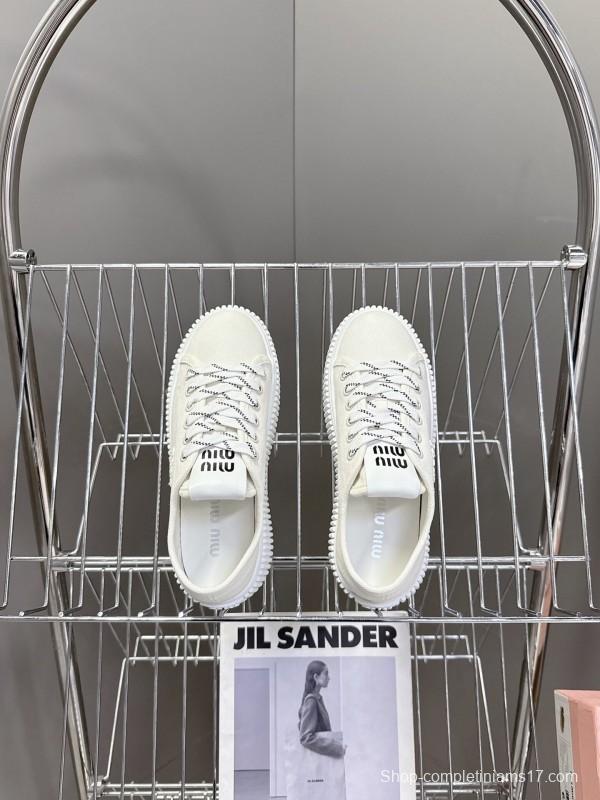 2025 Women Miu Miu White Canvas Sneakers
