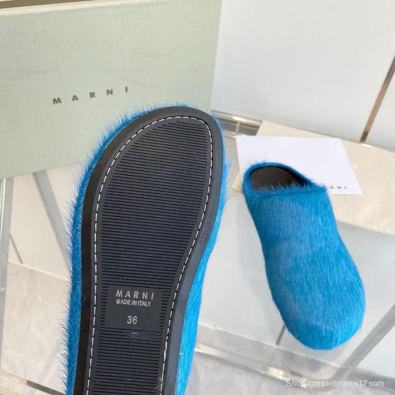 2024 Women Marni Blue Horsehair Slippers