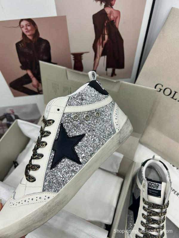 2024 Women GGDB Silver White Leather High Top Sneakers MJ00300