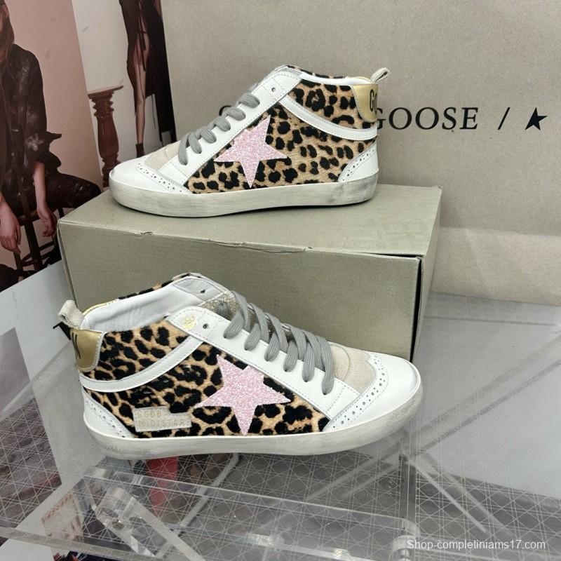 2024 Unisex GGDB Leopard White Pink Leather Suede High Top Sneakers MJ00300