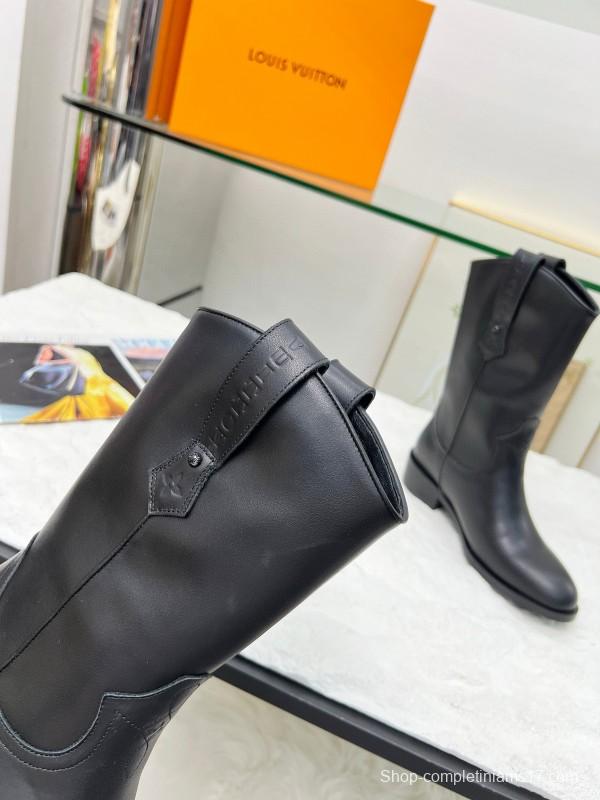 2024 Women Louis Vuitton Black Leather Boots MJ00360