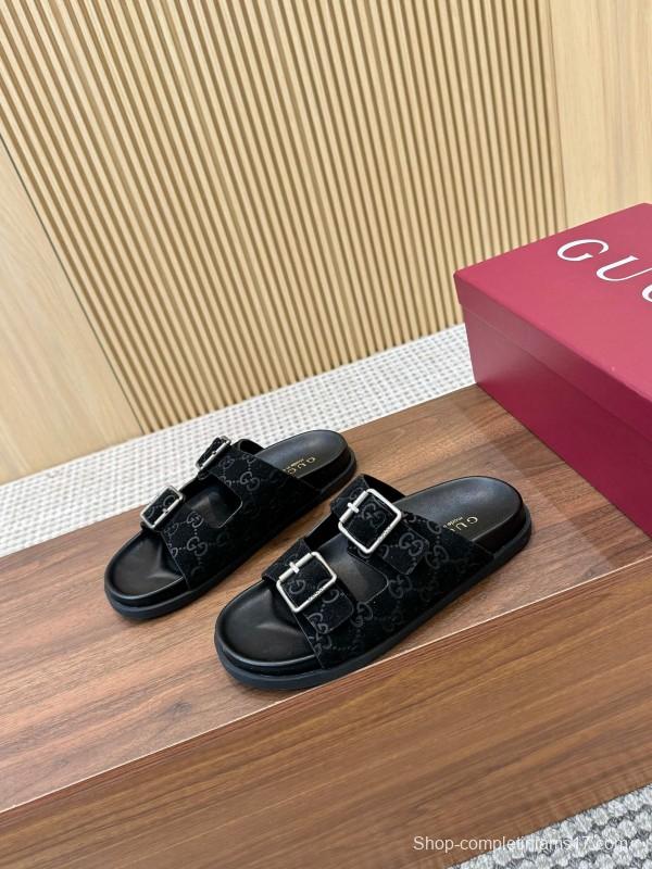 2025 Women Gucci Black Suede Leather Sandals LY00260