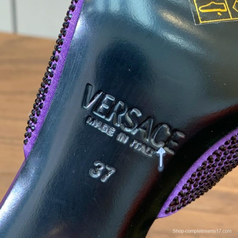 2025 Slippers VERSACE Purple Silk Rhinestone