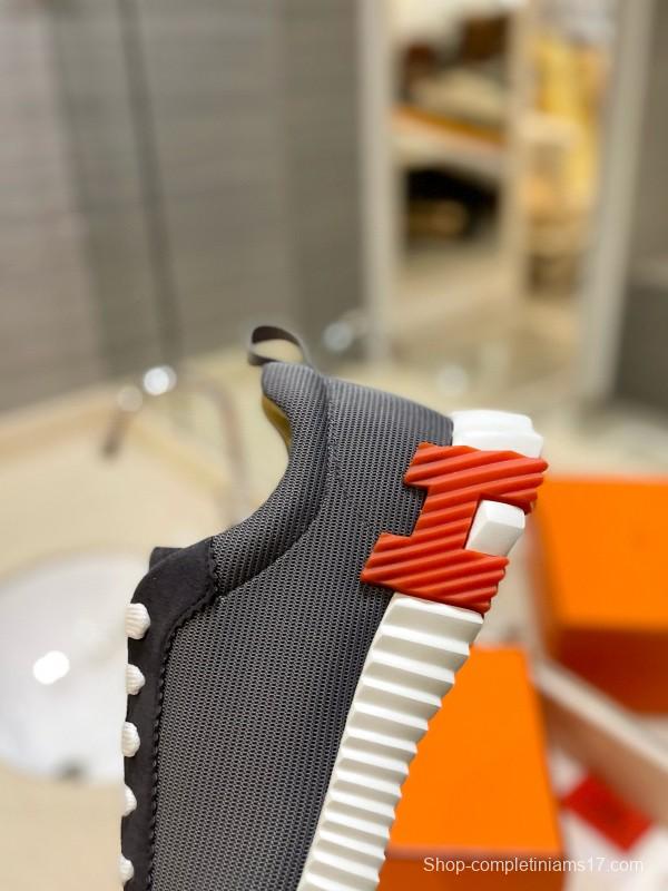 2024 Unisex Hermès Black Gray Imported Calfskin Rainproof Fabric Sneakers MJ00320