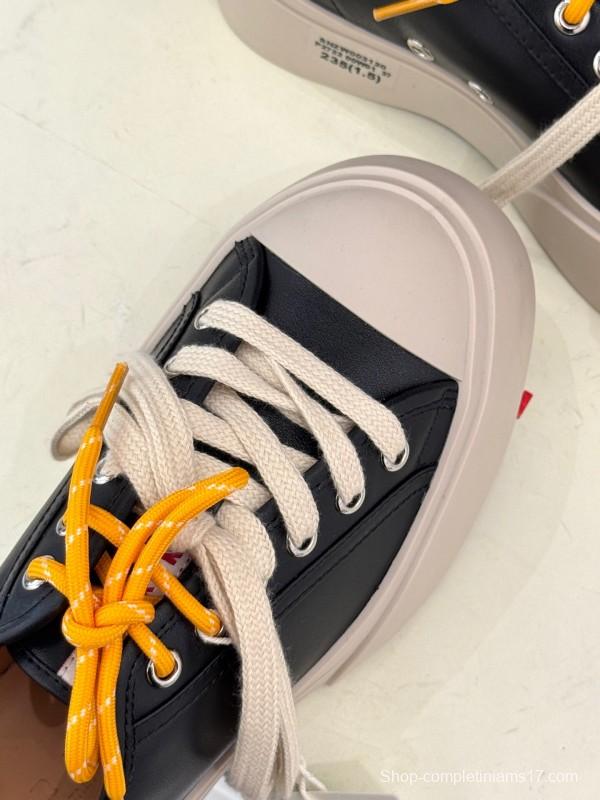 2025 Women Marni Black Leather Platform Sneakers With Contrast Laces LY00360(F)