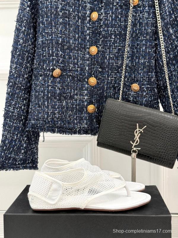 2025 Women ALAIA White Mesh Slippers