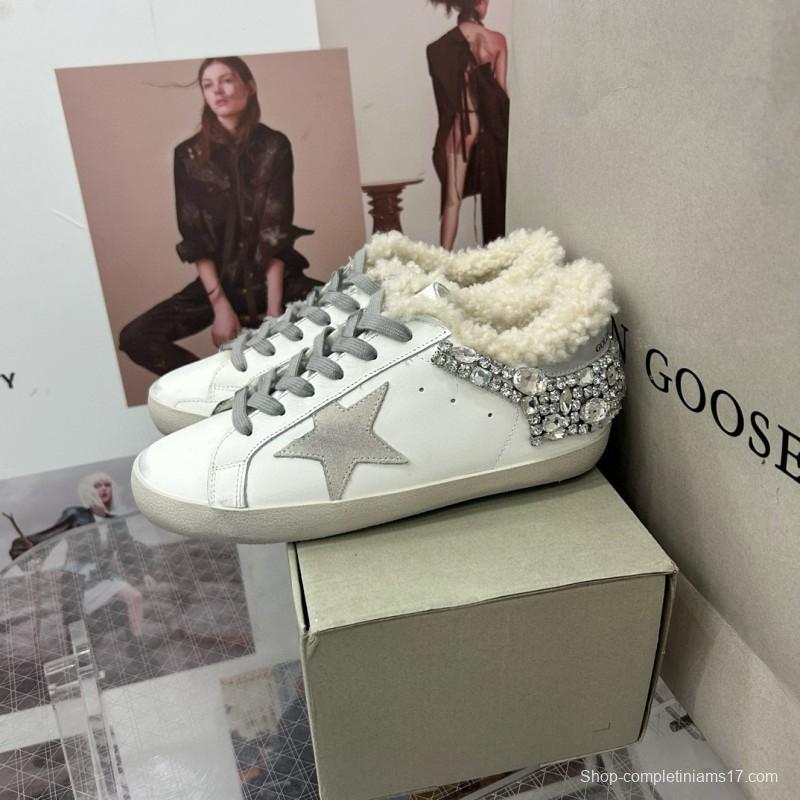 2025 Women GGDB White Grey Leather Shearling Sneakers MJ00260