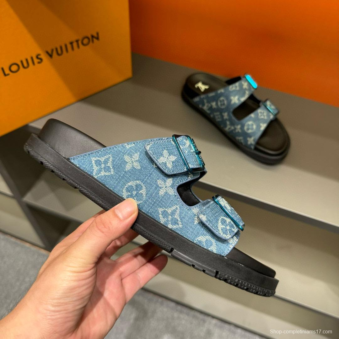 2024 Slippers Louis Vuitton Blue Denim Leather Slippers LY00420