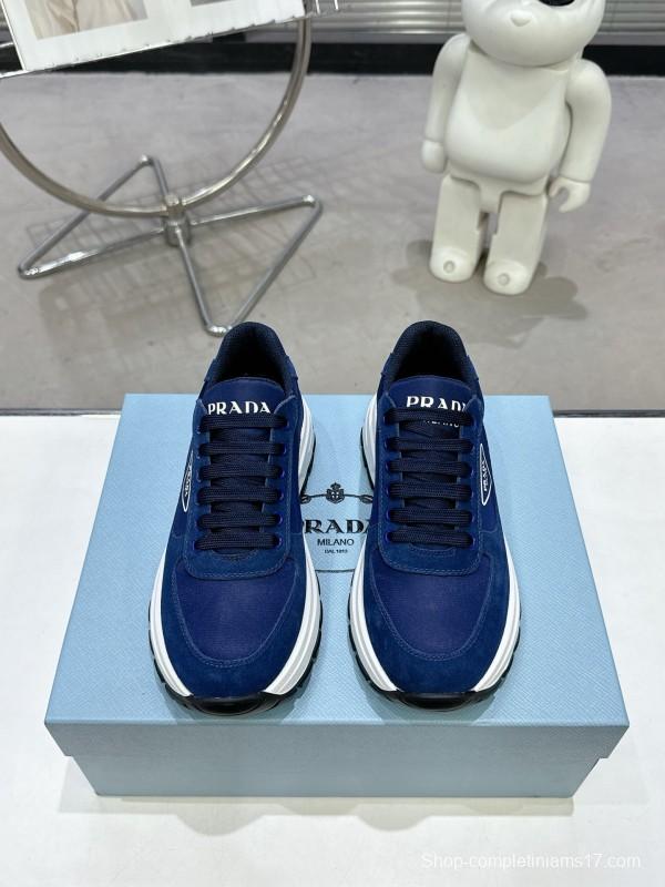 2025 Unisex Prada Blue Nylon Leather Sneakers KFY00310