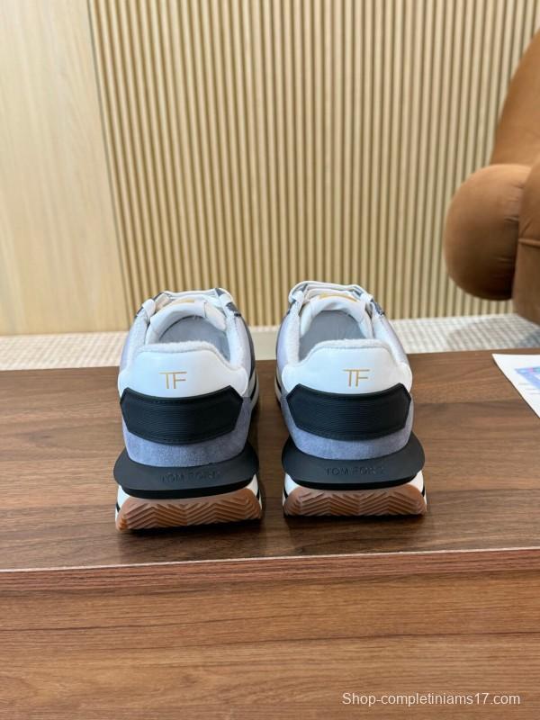 2025 Unisex TOM FORD Blue White Grey Leather Suede Sneakers LY00360(F)/LY00370(M)