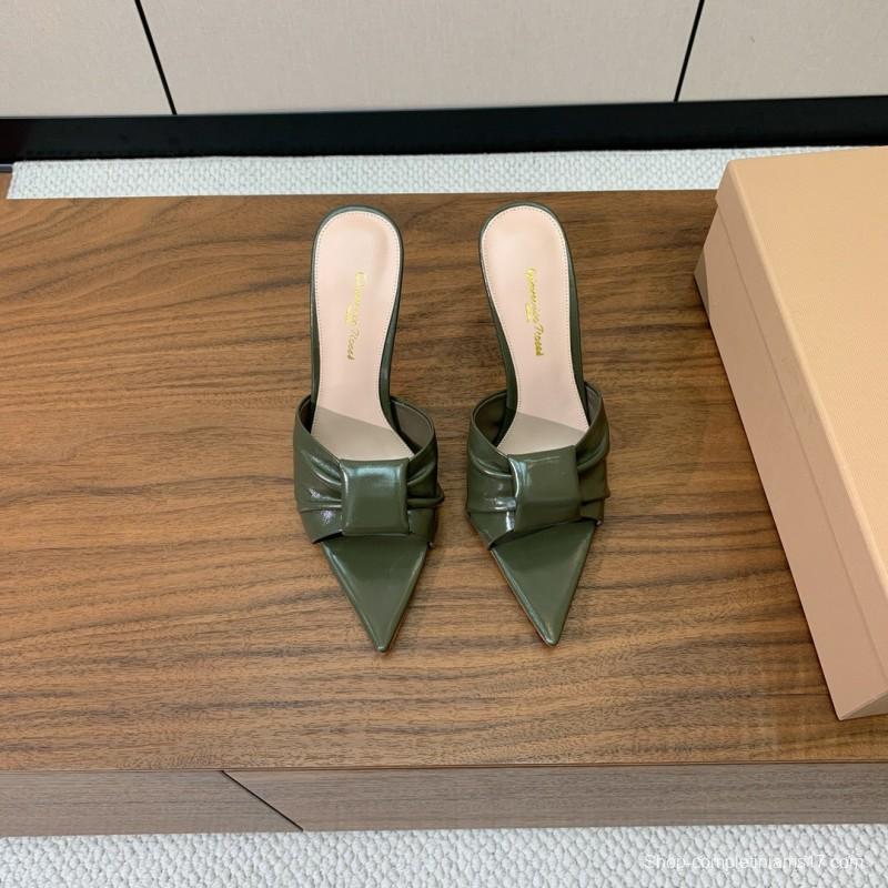2025 Women Gianvito Rossi Green Leather High Heel Mules