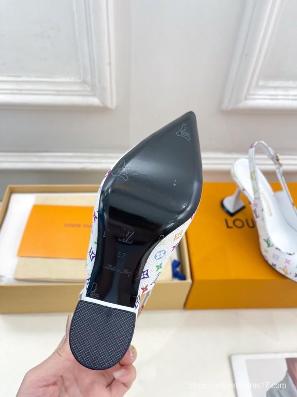 2025 Women Louis Vuitton White Multicolor Leather Heels KFY00280