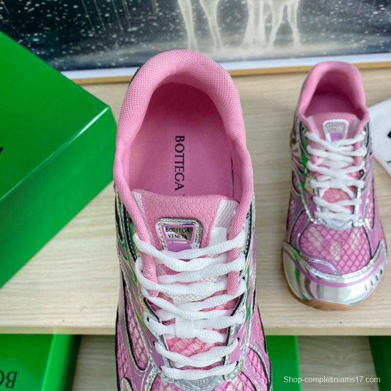 2025 Women BV Pink Silver Mesh Leather Running Sneakers